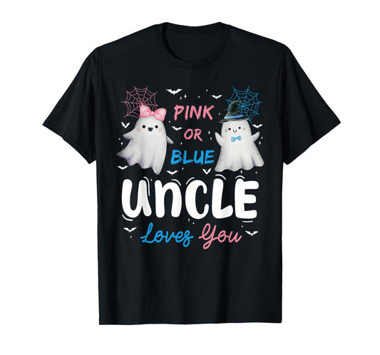 Pink or Blue Uncle Loves You Halloween Ghost Gender Reveal T-Shirt