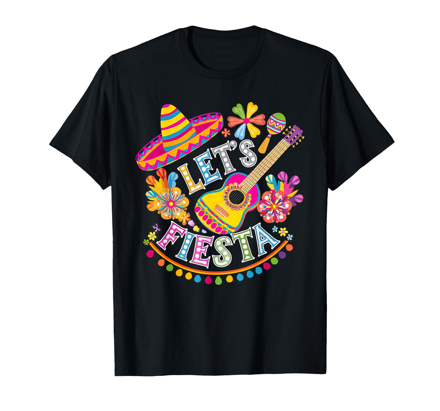 Lets Mexican Fiesta Cinco De Mayo Party Colourful Guitar Fun T-Shirt
