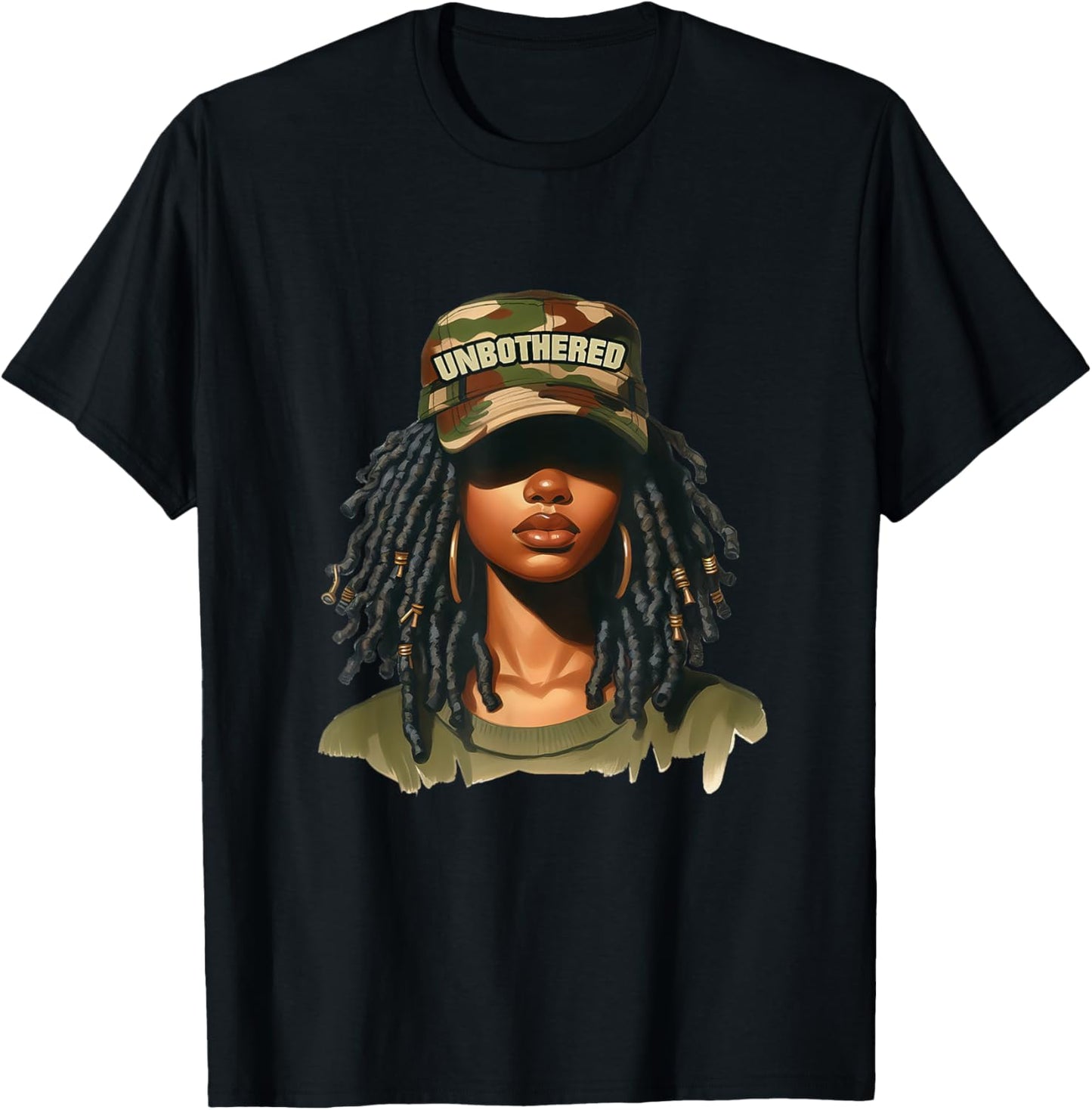 Melanin Unbothered Black Woman Locs Camo Black History Month T-Shirt