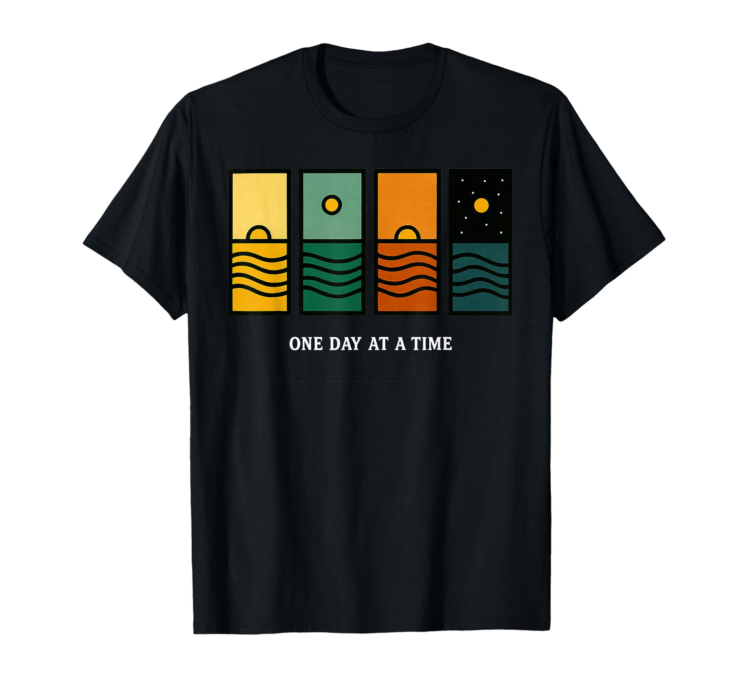Retro One Day at A Time Motivational Quote Retro Sunset T-Shirt