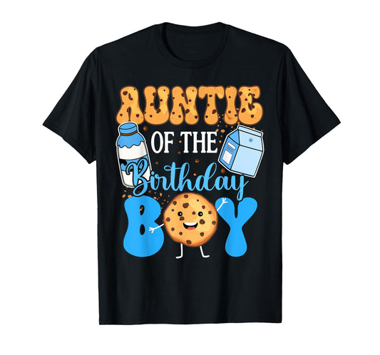Auntie of the Birthday Boy Milk and Cookies 1st Birthday T-Shirt
