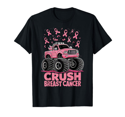 Kids Boys Pink Ribbon Breast Cancer Awareness Crush Cancer T-Shirt