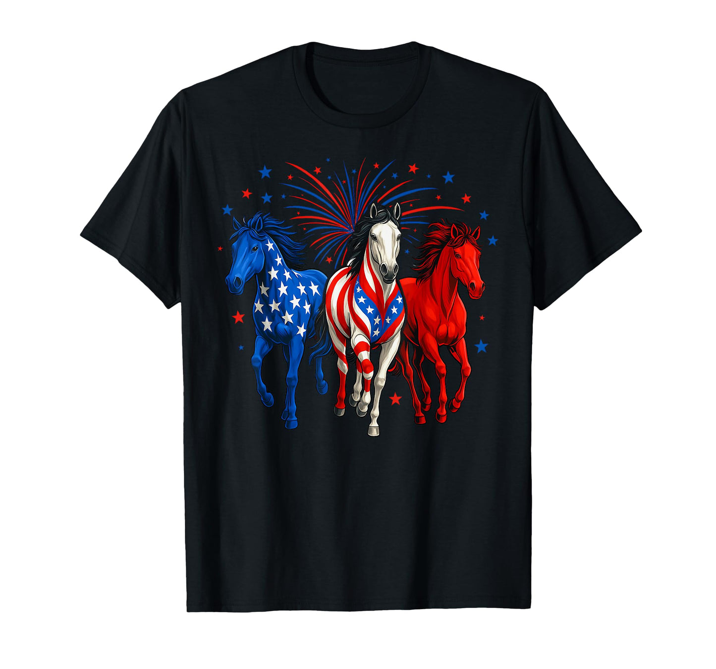 Horse Lovers Red White And Blue American Flag 4th Of July T-Shirt