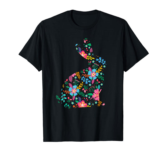 Floral Easter Women Girls Easter Bunny Spring Flowers Rabbit T-Shirt