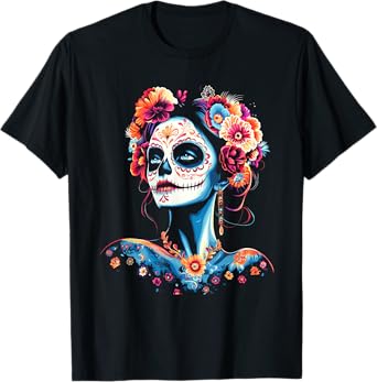 Colorful Sugar Skull Girl Dia De Los Muertos T-Shirt
