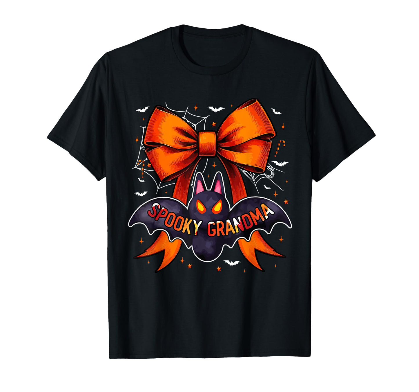 Spooky Costume Grandma Halloween Horror Bat Bow Tie Family T-Shirt