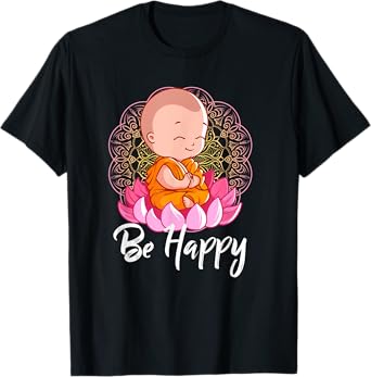 Be Happy shirt Zen Little Baby Buddha tshirt Mandala T-Shirt