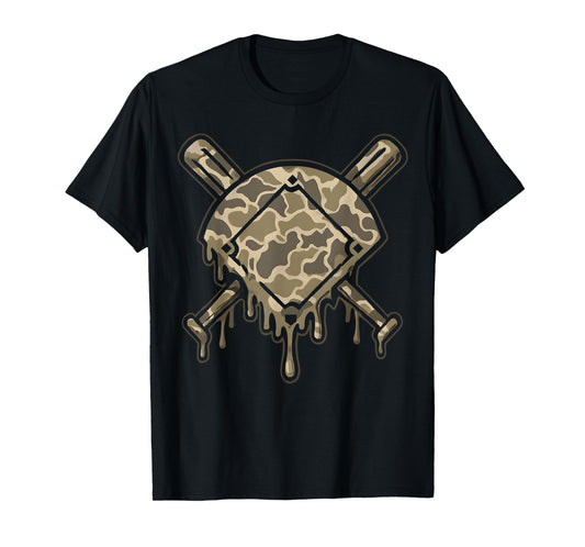 Baseball Drip Camo Baseball Diamonds Boys Sports Game Day T-Shirt