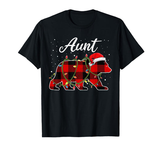 Aunt Bear Shirt, Red Buffalo Plaid Auntie Bear Pajama T-Shirt