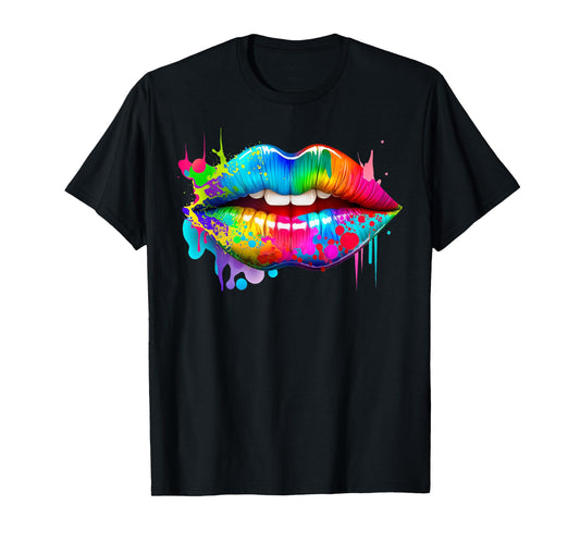 Colorful Lips Trendy Kiss Mouth Women Bright Mouth Dripping T-Shirt