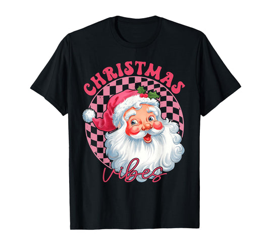 Vintage Retro Pink Santa Christmas Vibes Groovy Pink Santa T-Shirt