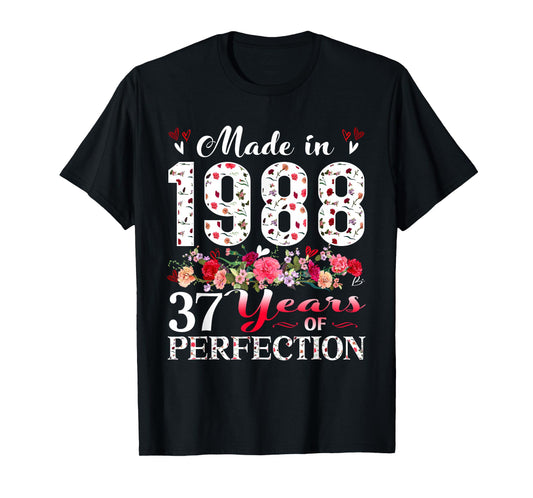 37 Year Old Floral Made In 1988 37th Birthday Women Apparel T-Shirt