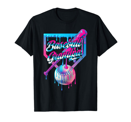 Funny Grandpa Fathers Day Baseball Ice Cream Drip Birthday T-Shirt