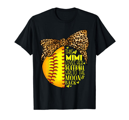 This Mimi Loves Her Softball Girl Mother'S Day Leopard T-Shirt