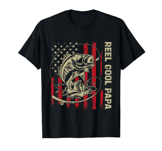 Reel Cool Papa Fishing Vintage American Flag Men's T-Shirt