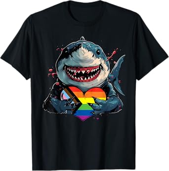LGBTQ+ Shark Heart Progressive Pride Flag LGBT LGBTQ T-Shirt