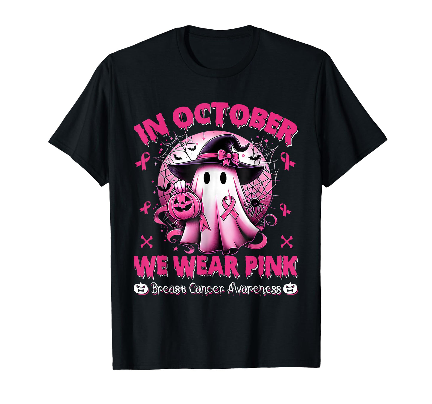 in October We Wear Pink Shirt Ghost Breast Cancer Awareness T-Shirt