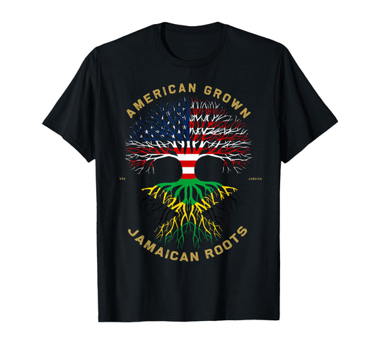 American Grown With Jamaican Roots Tree Vintage USA Flag T-Shirt