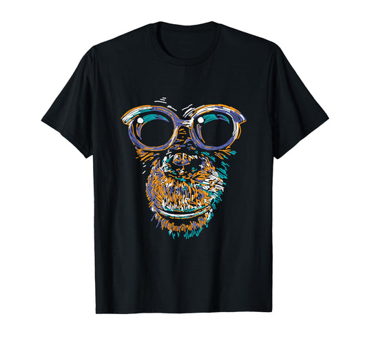 Cool Monkey Face Silhouette Animal Lover Monkey With Glasses T-Shirt