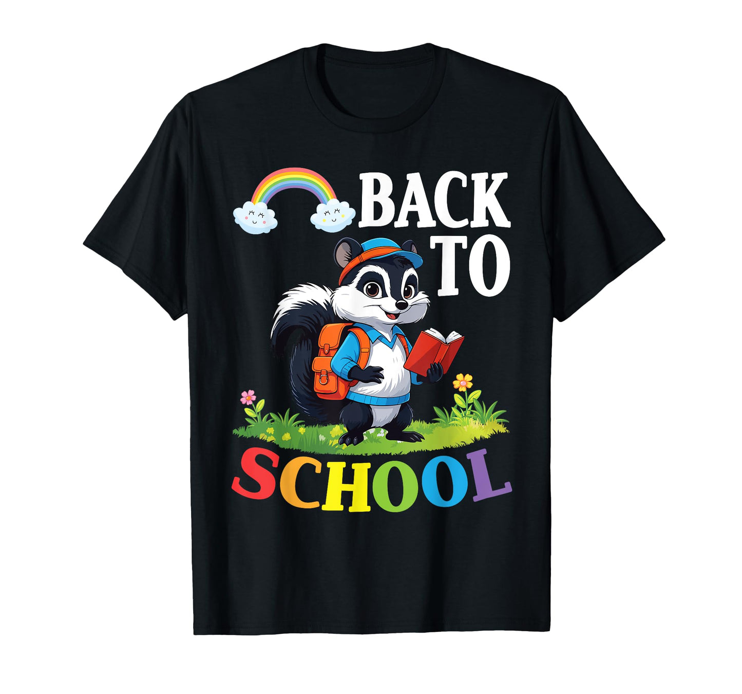 Skunk Student Wearing Backpack Reading Book Back To School T-Shirt