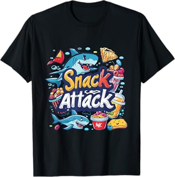 Snack Attack Funny Food Foodie Munchies Children Kids Shark T-Shirt