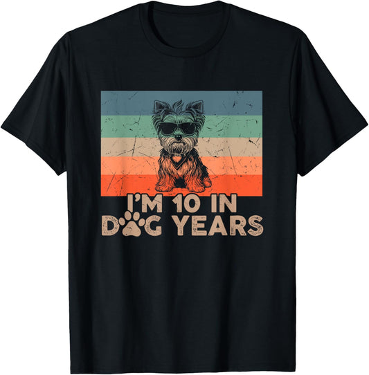 Vintage Yorkie Dog I'm 10 In Dog Years Funny 70th Birthday T-Shirt