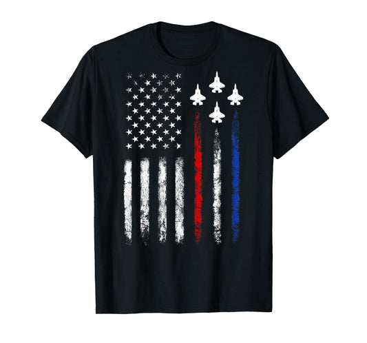 (On Back) Patriotic Shirts USA Flag Fighter Jet 4th Of July T-Shirt for Women Girls Kids Men