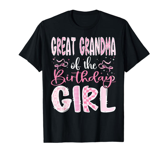 Great Grandma of The Birthday Girl Pink Coquette Bow Family T-Shirt