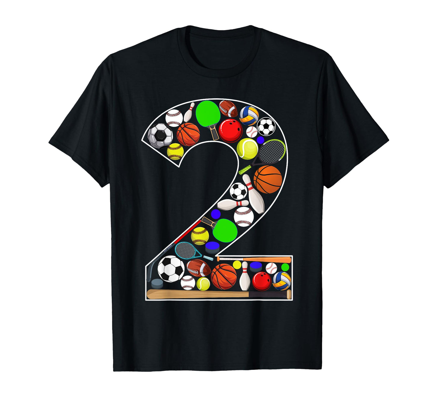 Kids 2nd Birthday Sports Big Number Two 2 Year Old Boy T-Shirt