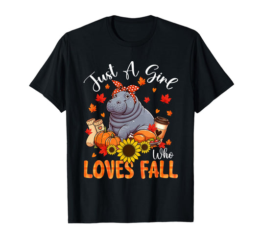 A Girl Loves Fall Thanksgiving Signs Hippo Bow Tie Autumn T-Shirt