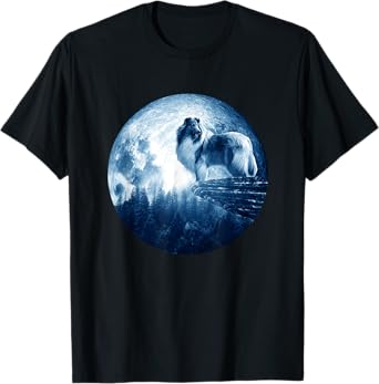 Rough Collie Dog Moon Dog Mom Dad Women Men Dog Lovers T-Shirt