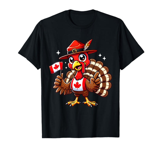 Funny Turkey Graphic Canada Flag Happy Canadian Thanksgiving T-Shirt