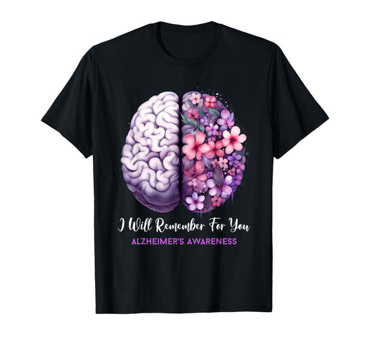Alzheimer's Awareness Brain Flower Ribbon Purple Dementia T-Shirt