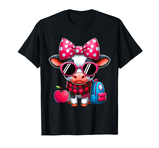 Cow Bow Tie Students Teacher Back To School Farmer Lover T-Shirt