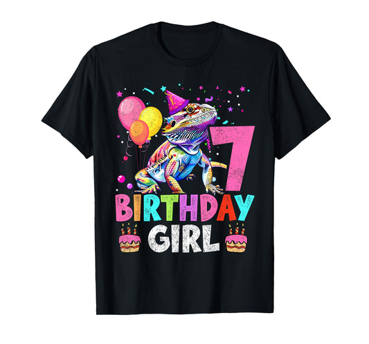 7th Birthday Girl Bearded Dragon 7 Years Old Bday Party T-Shirt
