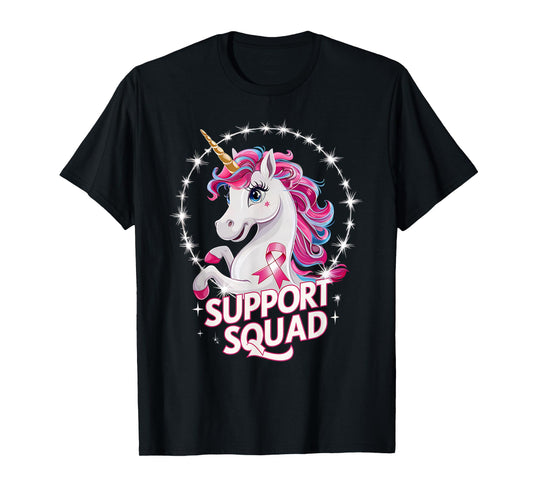 Pink Ribbon Breast Cancer Awareness Support Squad Unicorn T-Shirt
