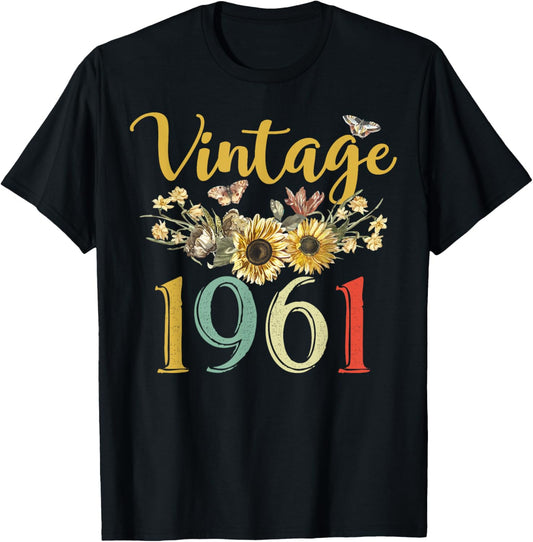 Vintage 1961 Sunflower 64th Birthday Awesome Since 1961 T-Shirt
