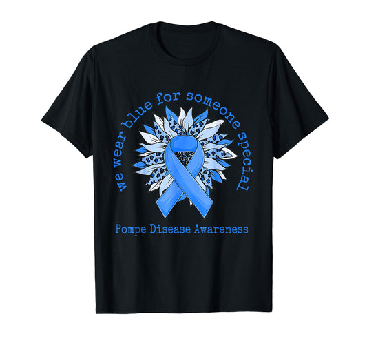 We Wear Blue Pompe Disease Awareness Sunflower Leopard T-Shirt