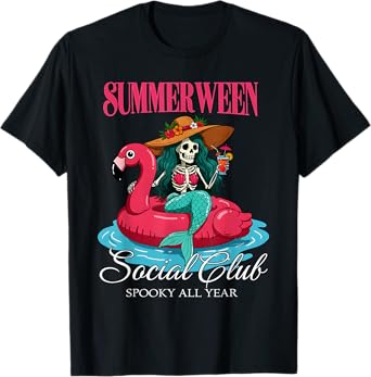 Summerween Social Club Spooky All Year Skeleton Mermaid T-Shirt
