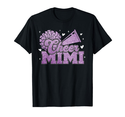 Cheer Mimi Biggest Fan Cheerleader Purple Pom Pom T-Shirt
