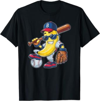 Funny Banana Playing Baseball Bananas Player Baseball Fruit T-Shirt