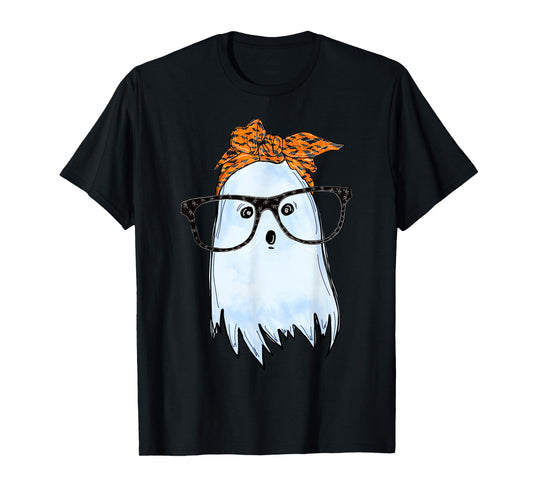 Cute Ghost With Glasses And Bats Bandana Halloween Costume T-Shirt