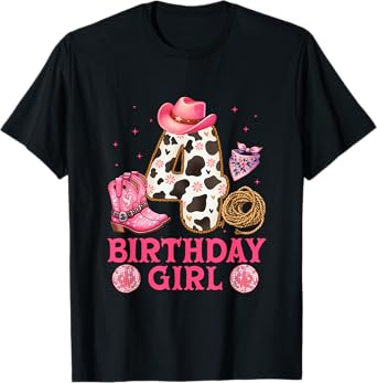 Cowgirl Birthday Girl 4 YearS Old Western 4th birthday girl T-Shirt