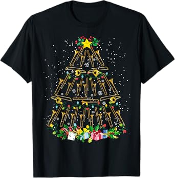 Funny Christmas Trombone Player Xmas Tree Music Lover Santa T-Shirt
