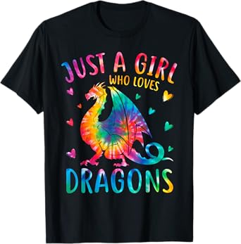 Cute Just A Girl Who Loves Dragons Tie Dye Women and Girls T-Shirt