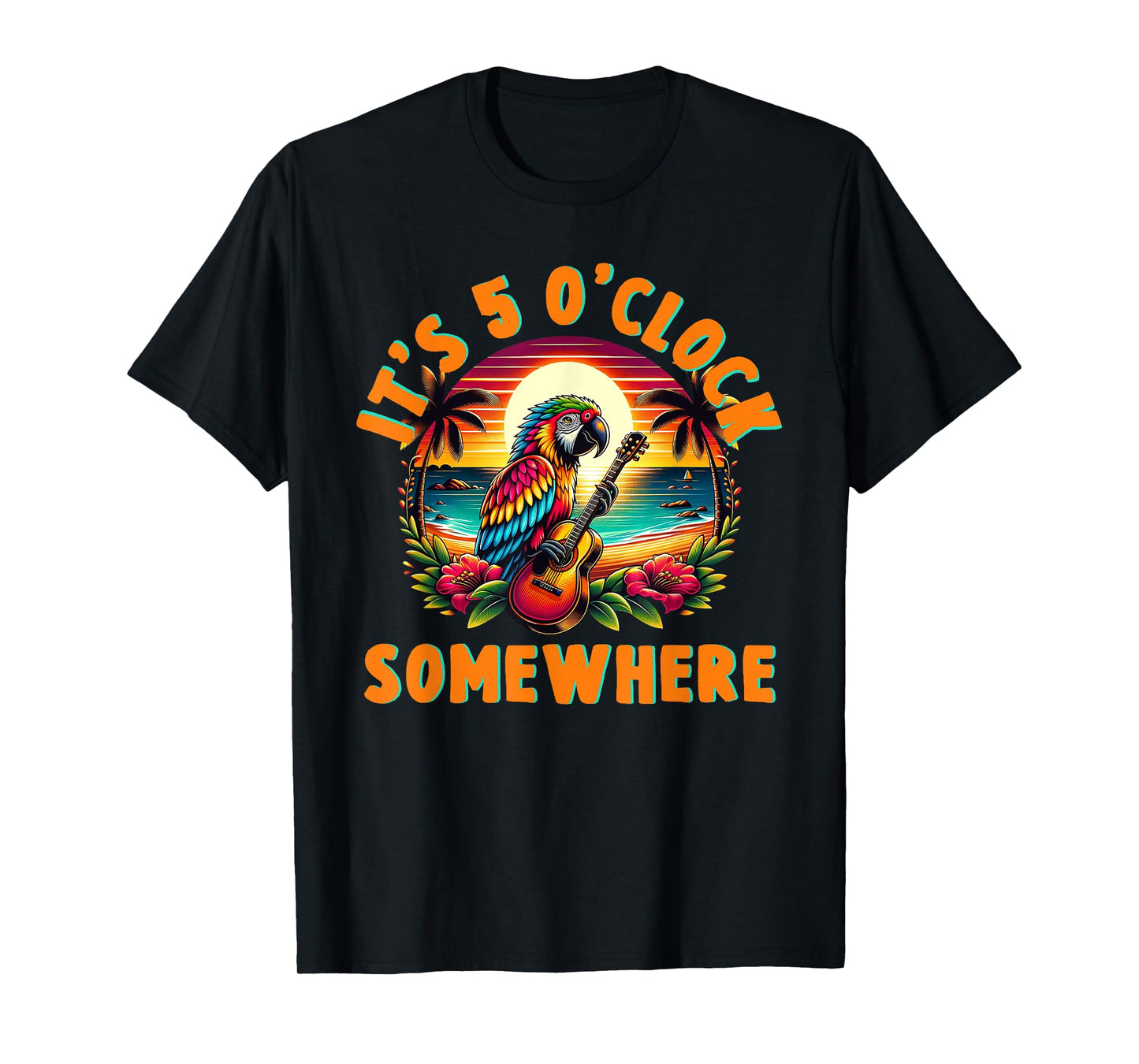 It's 5 O'clock Somewhere Funny Summer Beach Vacation Parrot T-Shirt