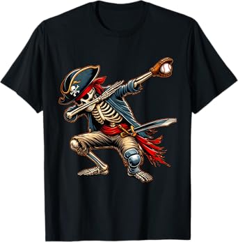 Dab Skeleton Dabbing Skeleton Pirate Baseball T-Shirt