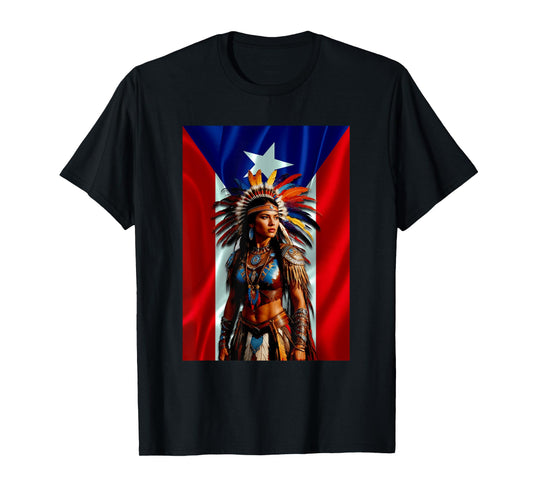 Boricua Taino Woman Puerto Rico Flag Hispanic Heritage Month T-Shirt