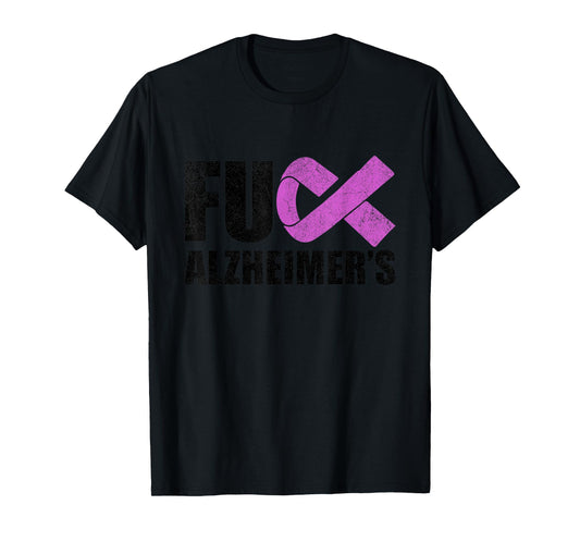 Vintage Ribbon Fuck Alzheimer’s Dementia Alzheimers Purple T-Shirt