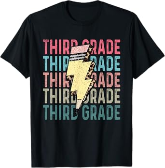 Retro Third Grade Teacher Lightning Bolt Pencil Teacher Kids T-Shirt